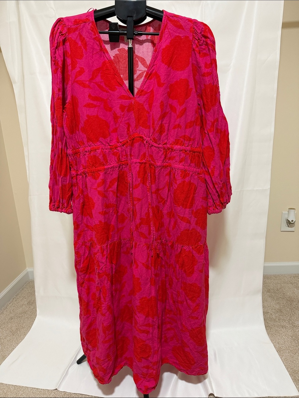 Kate Spade Classic Rose Linen Blend Maxi Dress